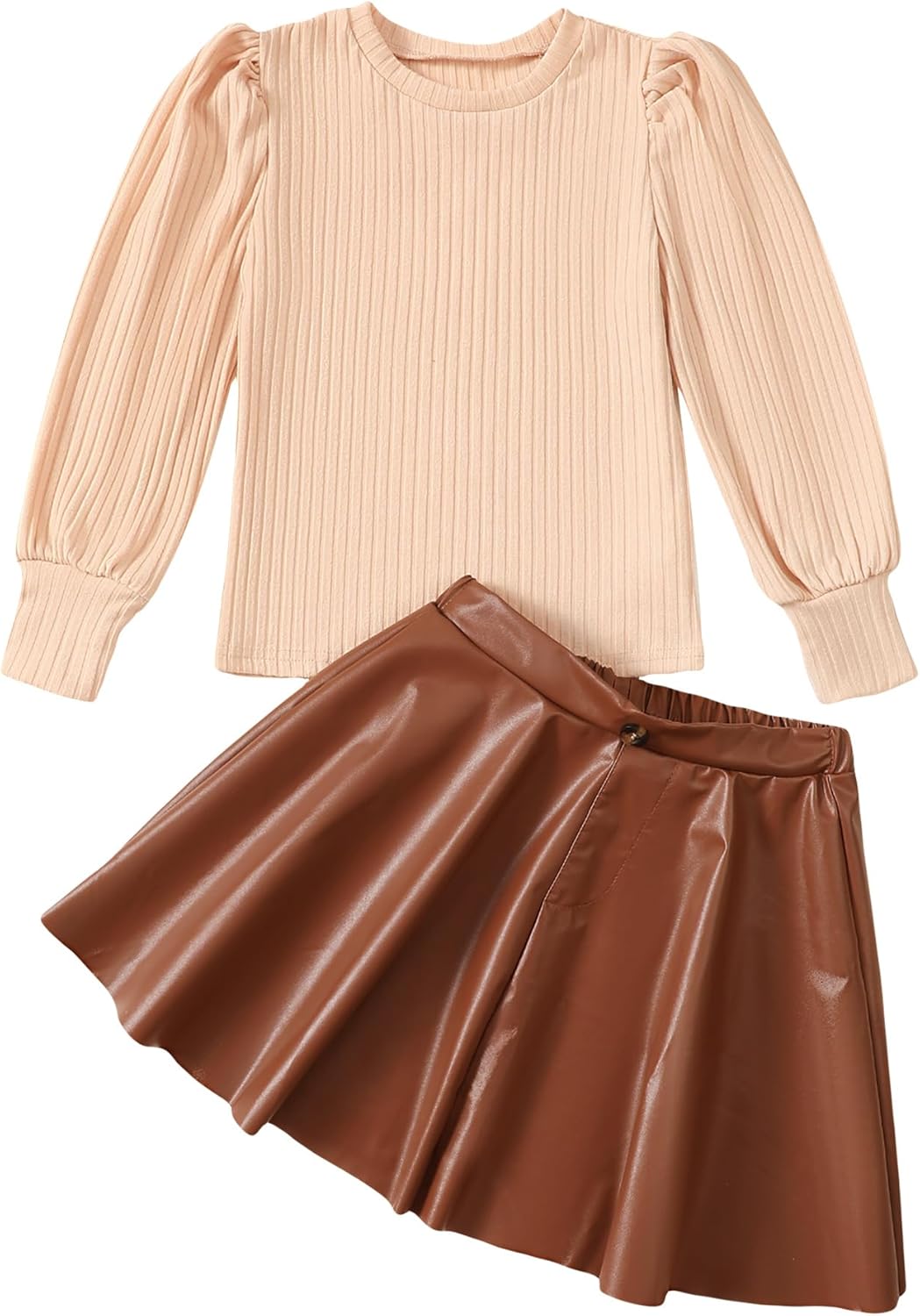 Girls Skirt Sets 2 Piece Outfits Long Sleeve Puff Mock Neck Tops and Plaid Skirts Fall Winter Clothes Size 6-14Y