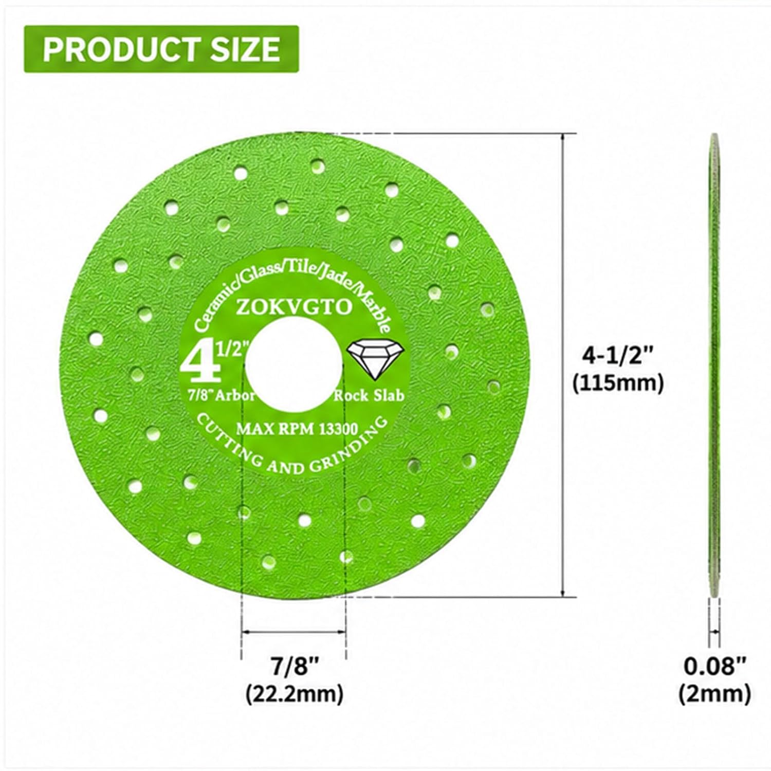 5Pack 4.5 inch Tile Cutter Diamond Saw Blades for Angle Grinder Ceramic Porcelain Glass Marble Grinder Wet/Dry Cutting and Grinding Tools (5)