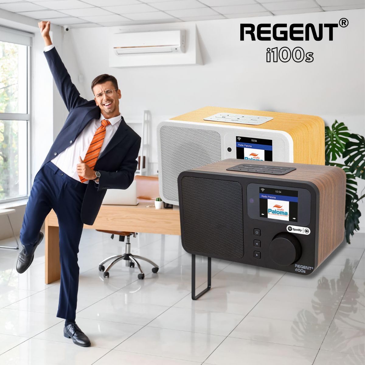 REGENT i100s Radio Internet z SPOTIFY Connect Wi-Fi Radio Cyfrowe Kuchenne z Bluetooth Budzik Snooze Timer Wyświetlacz LCD Kolorowy Drewno