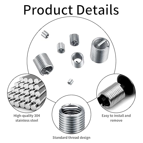 Miniatura 4 de Kit de reparación de roscas de manguito de tornillo de alambre de 60 piezas, métrico M3 M4 M5 M6 M8 M10 M12 Kit surtido de manguitos de tornillos de