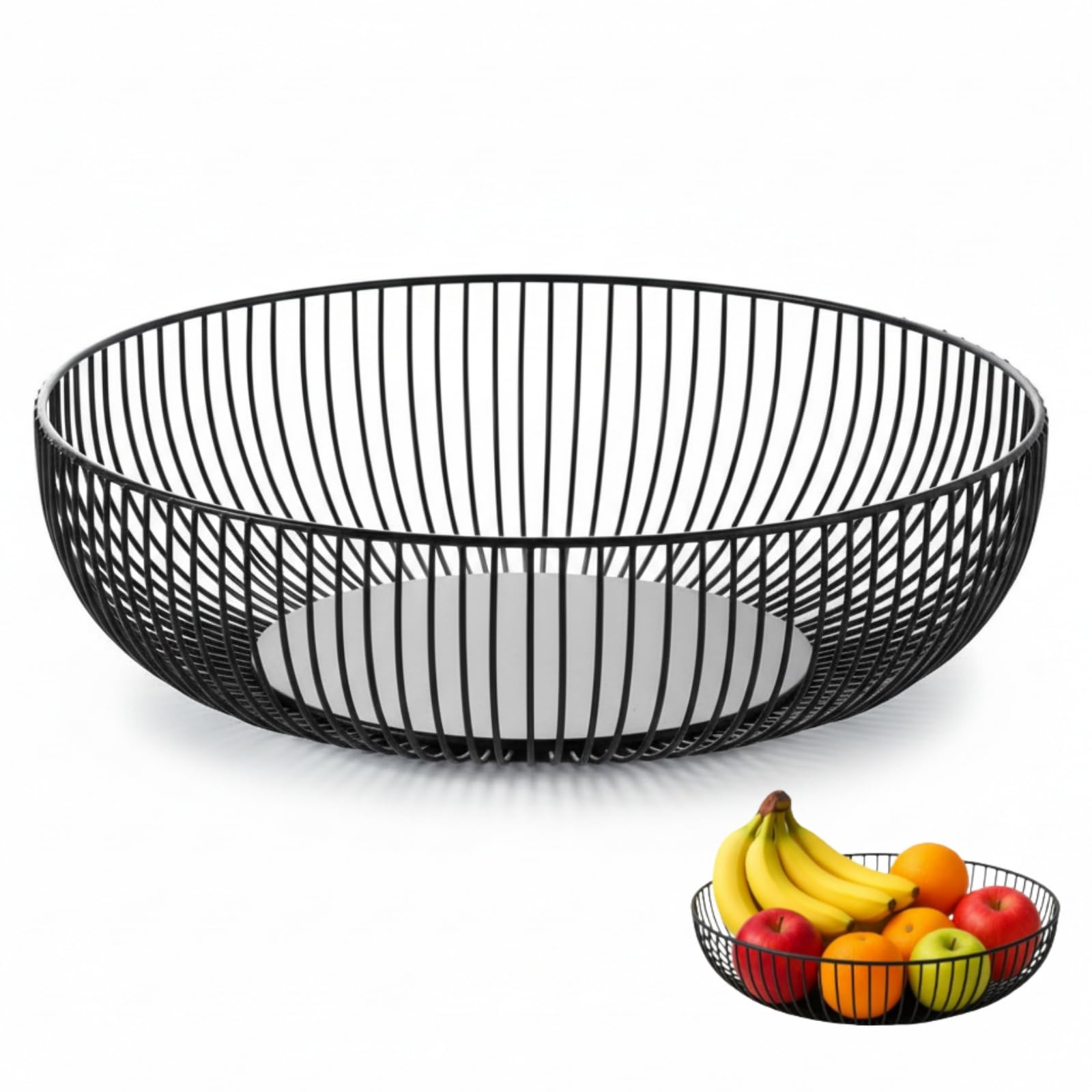 Siocok Black Wire Fruit Basket Fruit Bowl, Iron Arts Fruit Storage Baskets for Kitchen Counter, for Home Decor, Table Centerpiece Decorative Hold Vegetables, Bread, Snacks, Potpourris