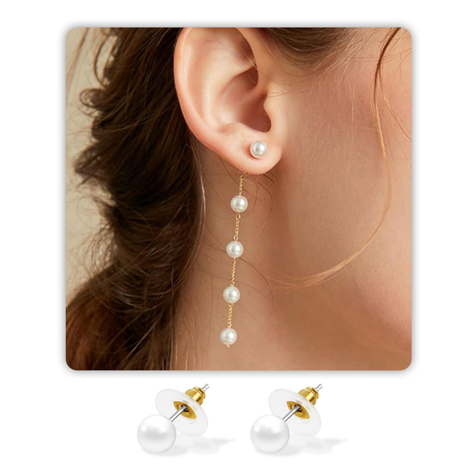 Pearl Earrings for Women 14k Gold Pearl Drop Earrings, Long Boho Tassel Earrings, 5mm White Pearl Dangle Statement Prom Earrings, Bridal Gifts Wedding Jewelry Birthday Summer Gift for Her