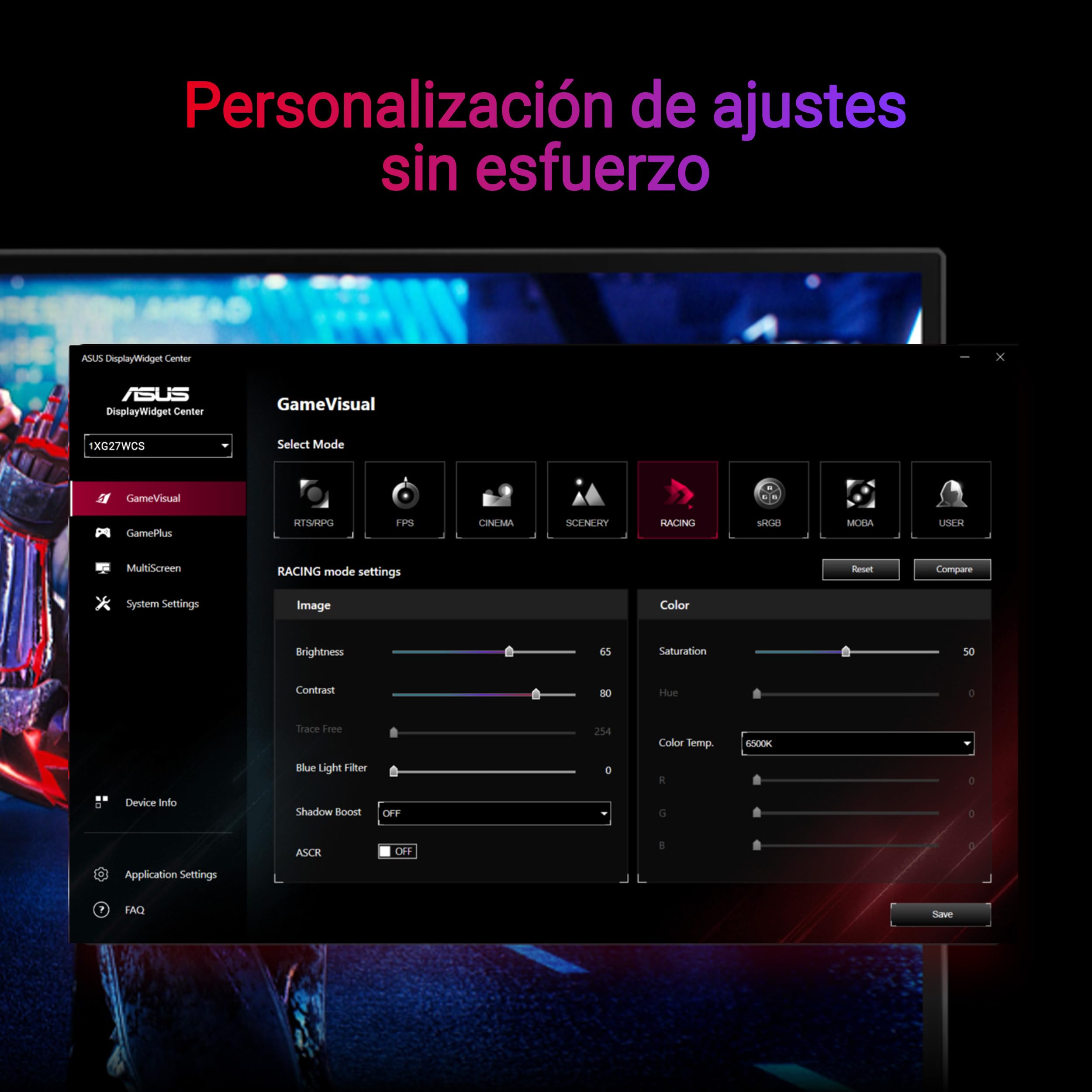 ASUS ROG Strix XG27WCS - Monitor Gaming USB Tipo-C de 27 Pulgadas 2560x1440, Curvo, 180 Hz (sobre 144Hz), 1ms (GTG), Fast VA, ELMB Sync, FreeSync, DisplayWidget Center, Soporte para trípode, HDR