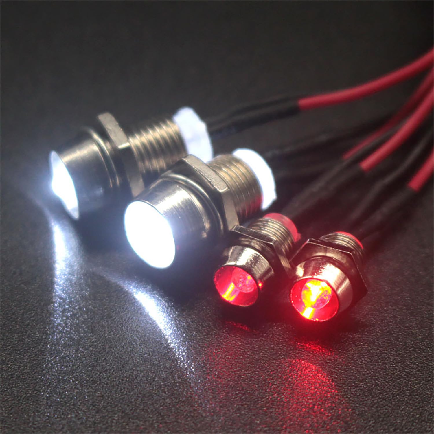 RC LED Light Kit,KINGCOO RC Car Headlight Taillight LED Light Bright Spotlight Roof Lamp for 1/10 1/8 1/12 1/18 RC Crawler Drift Car Truck DIY Parts Retrofit Accessories (Red White, 4LED)