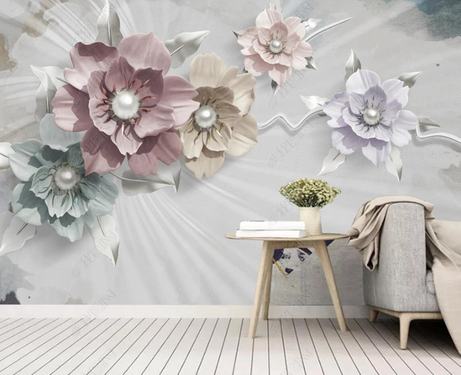 Papier peint panoramique bijoux floral effet tapisserie 3D