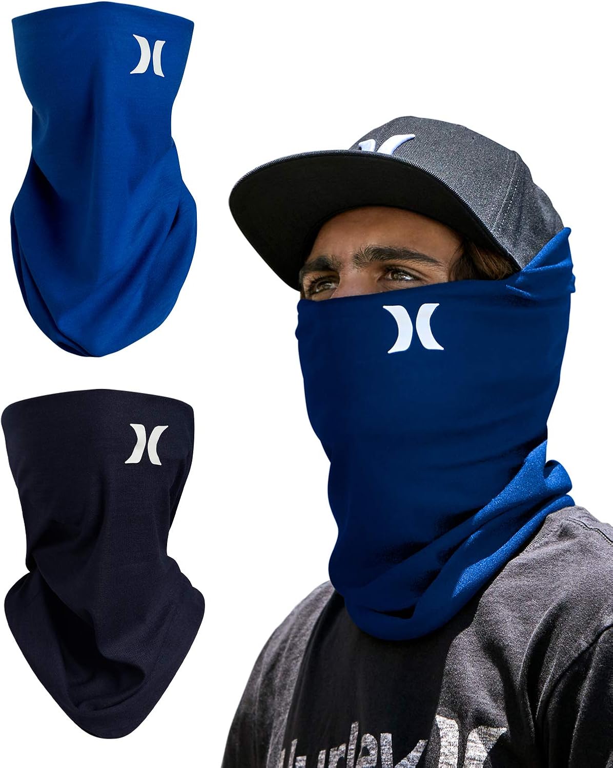 Hurley 2 Pack Multipurpose Lightweight Neck Gaiter Face Mask with Moisture Wicking Technology
