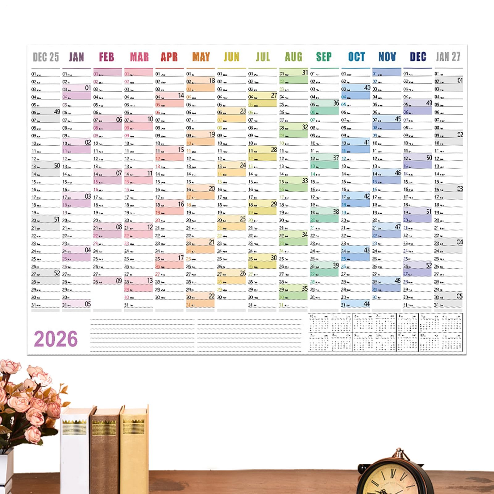 Calendario 2026 Poster Pianificazione e | Agenda Planner Gennaio-Dicembre 2026 di Pianificazione, Promemoria, Festività Segnate per Camera da , Scuola, Lavoro,