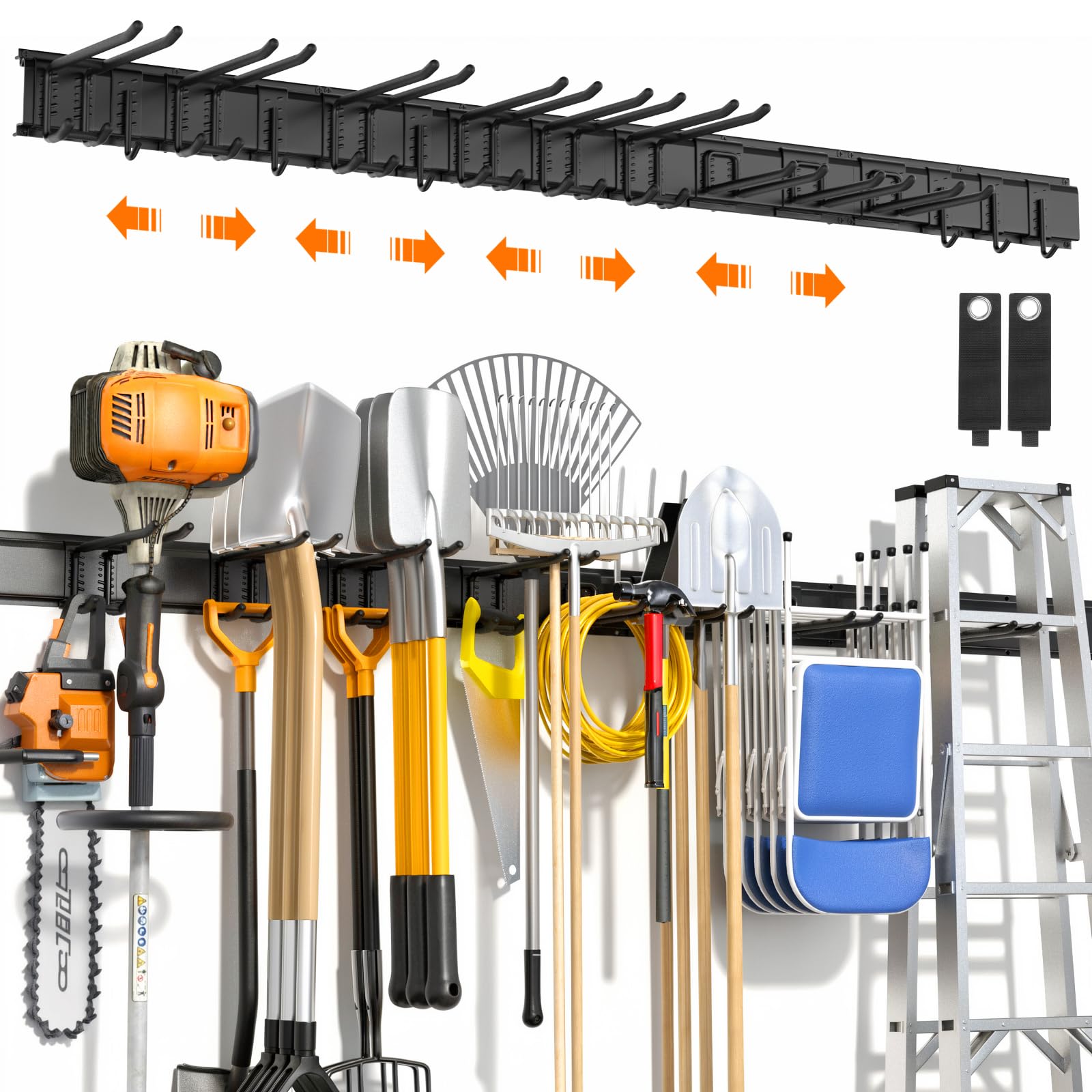 Housolution 64 Inch Heavy Duty Garage Tool Organizer - 570LBS Capacity, 4 Rails + 12 Adjustable Hooks Wall Mount