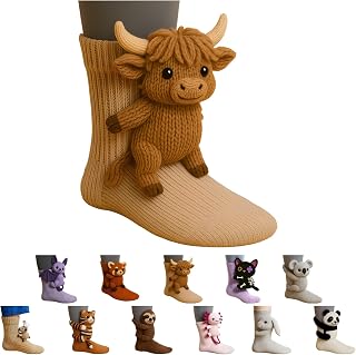 3D Knit Animal Socks, Cute Plush Animals Hug Sock, Hand Crocheted Warm Socks, Funny Christmas Gifts for Women