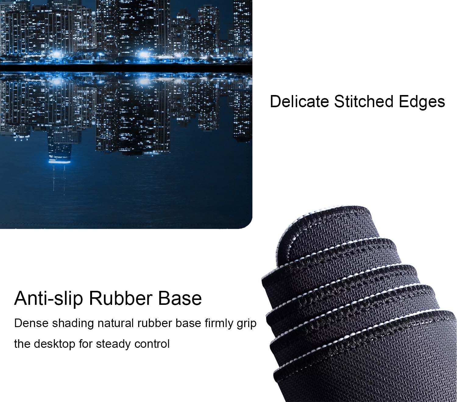 Gaming Mouse Pad, Large Mouse Pads for Desk, Non-Slip Rubber Base Mousepad, Keyboard Mouse Mat, Desk Pad with Stitched Edges, 31.5x11.8inch, Chicago Skyline - Image 3