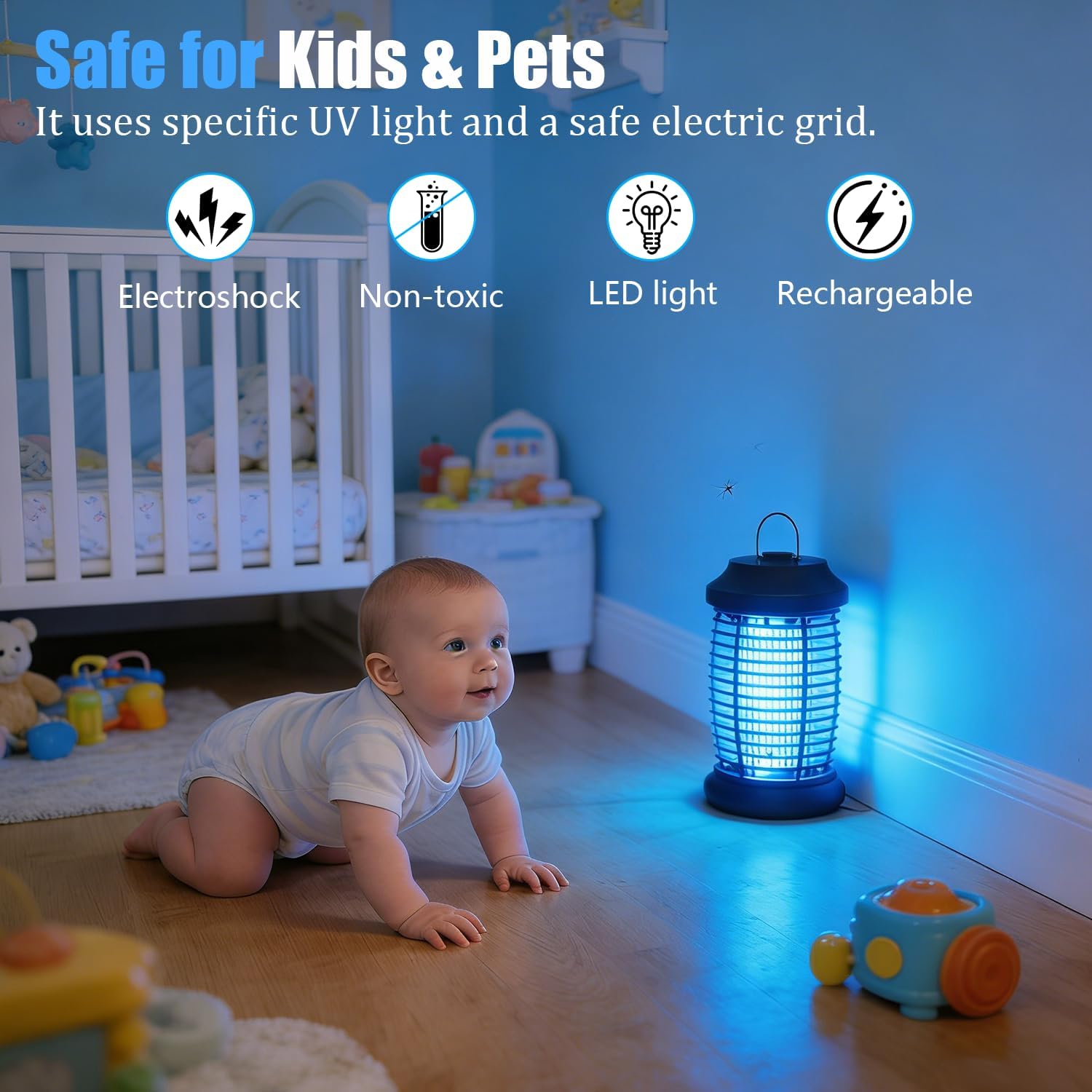 Bug Zapper Outdoor, Plug-in Electric Mosquito Fly Zapper, 15W Light & 4200V Grid, On/Off Switch, Mosquito Traps & Killer for Home, Kitchen, Patio, Backyard and More (Black)