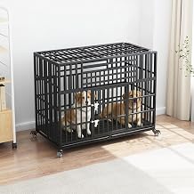 56 inch Heavy Duty Indestructible Dog Crate, Steel Double Door Indoor High Anxiety Cage for Large Giant Dogs, Escape-Proof Chewproof Pet Kennel with Trays and Wheels, Extra Large XL XXL