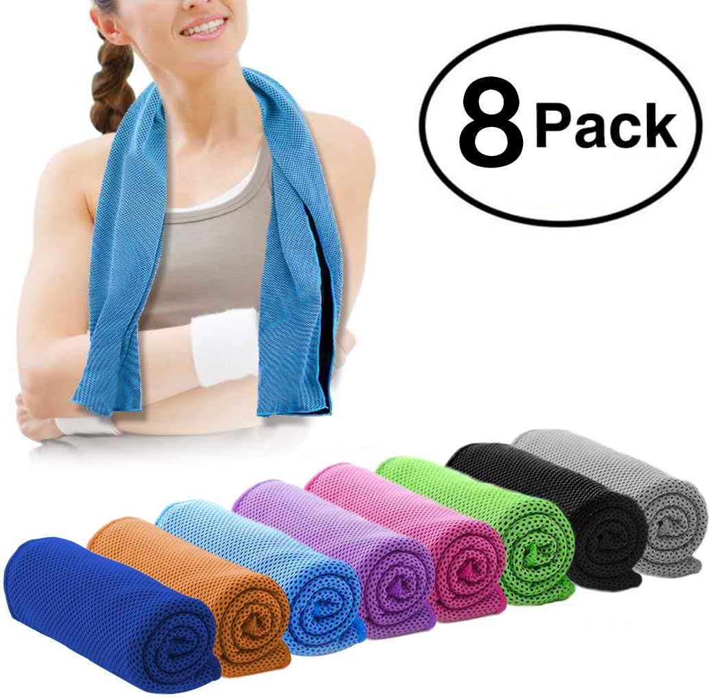 DARUNAXY 8 Pack Evaporative Cooling Towels 40"x12", Snap Cooling Towels for Sports, Workout, Fitness, Gym, Yoga, Pilates, Travel, Camping and More (8 Mix Color)