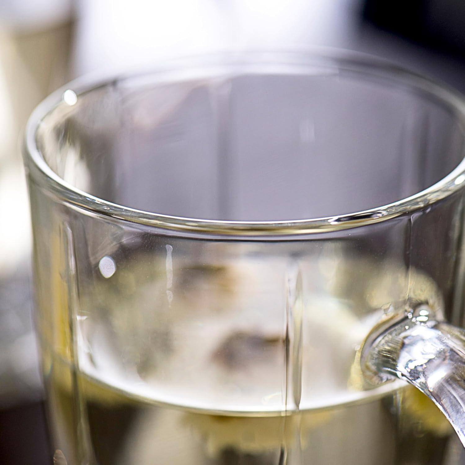 Glass Tea Cups Set of 6 - Clear 9.6 Oz Footed Tea Cups with Handles - Classic Etched Tea Glasses - Image 7