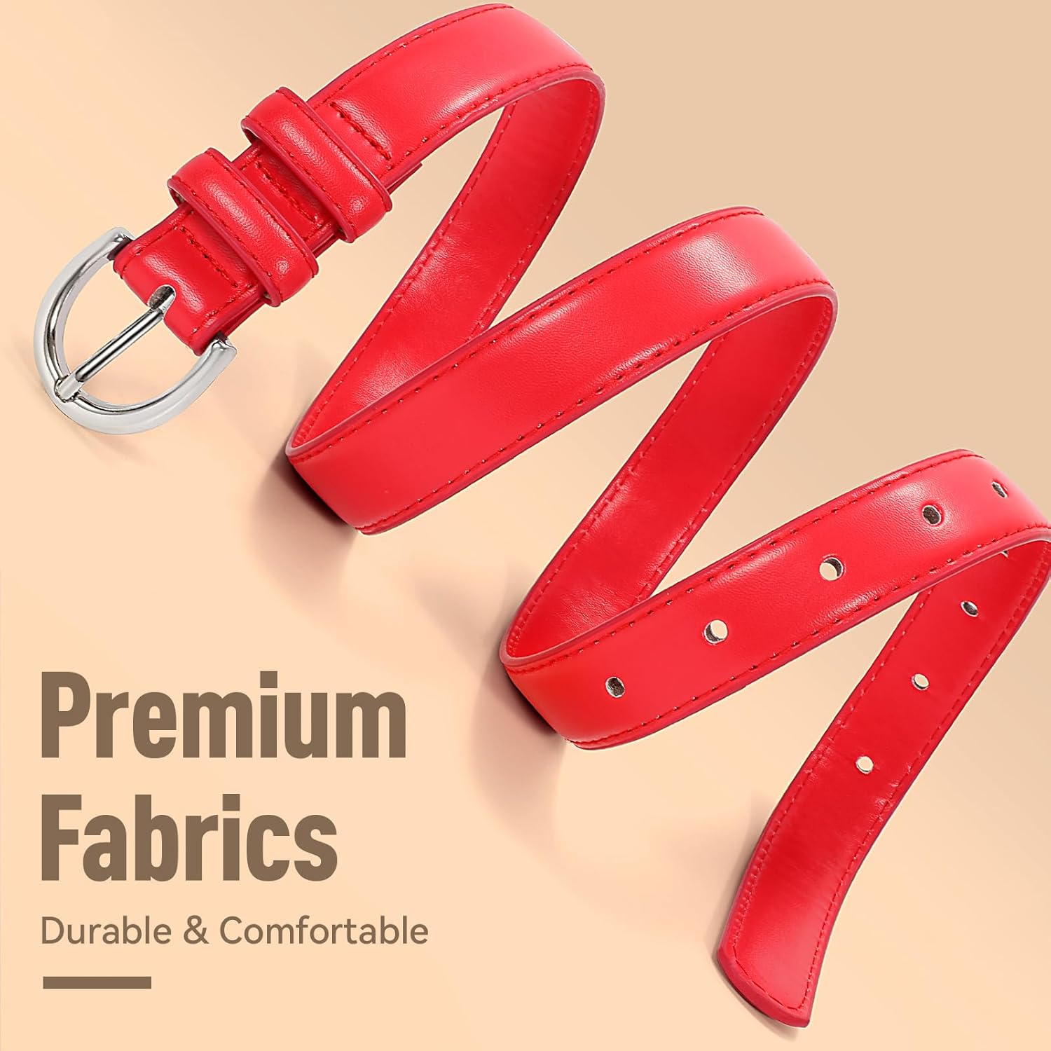 SANSTHS Women Leather Belt for Jeans Pants Fashion Ladies Skinny Belt for Dresses Thin Belt with Single Prong Buckle - Image 2