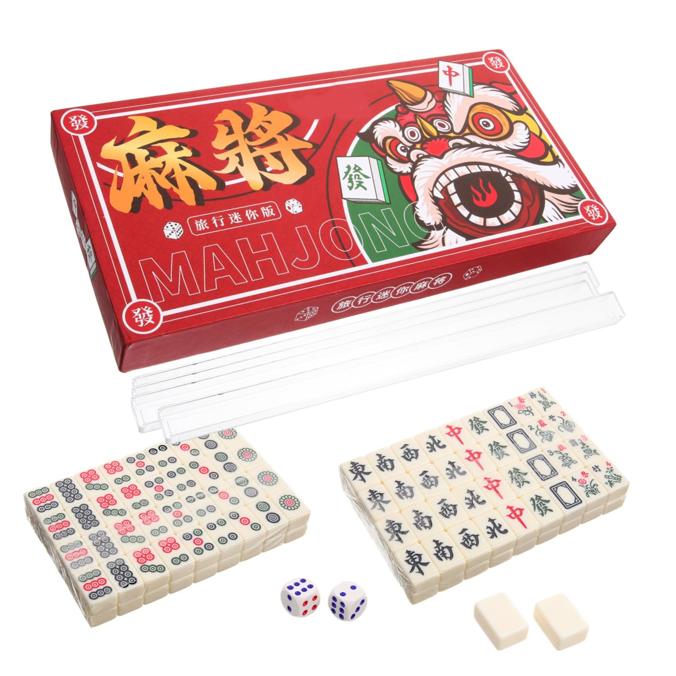 YARNOW Kleiner Mahjong Reiseset Tragbar mit Aufbewahrungsbox Chinesisches Mahjong Spielset Klein und Leicht für Party Camping Zuhause und Reisen Glatte Steine Filigrane Verarbeitung