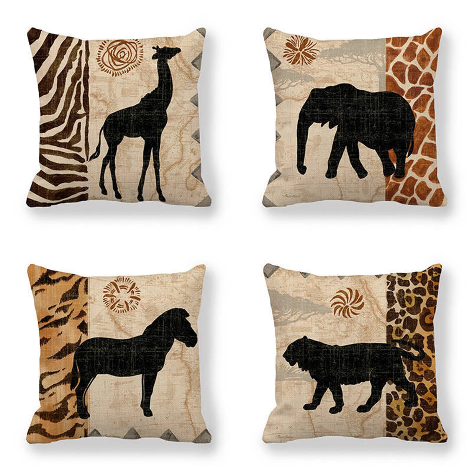 Federe per Cuscini,Copricuscini Divano Moderna fodere Cuscini Decorativi Set di 4 Stampa leopardo animale giraffa Quadrate Federe Decorative Lino per Casa Soggiorno Camera da Letto Decorazione 55x55cm