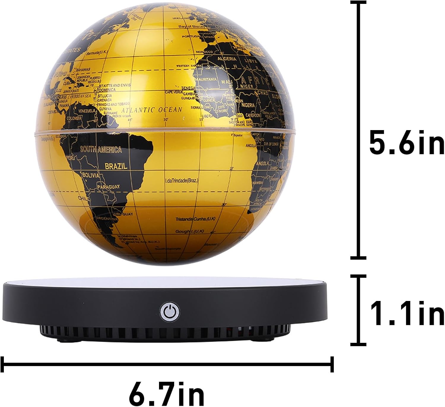 SinSed - World Map Floating Earth - Magnetic Desk Decoration, Rotating Planet Earth - Cool and Educational Gift Idea - Black and Gold Edition