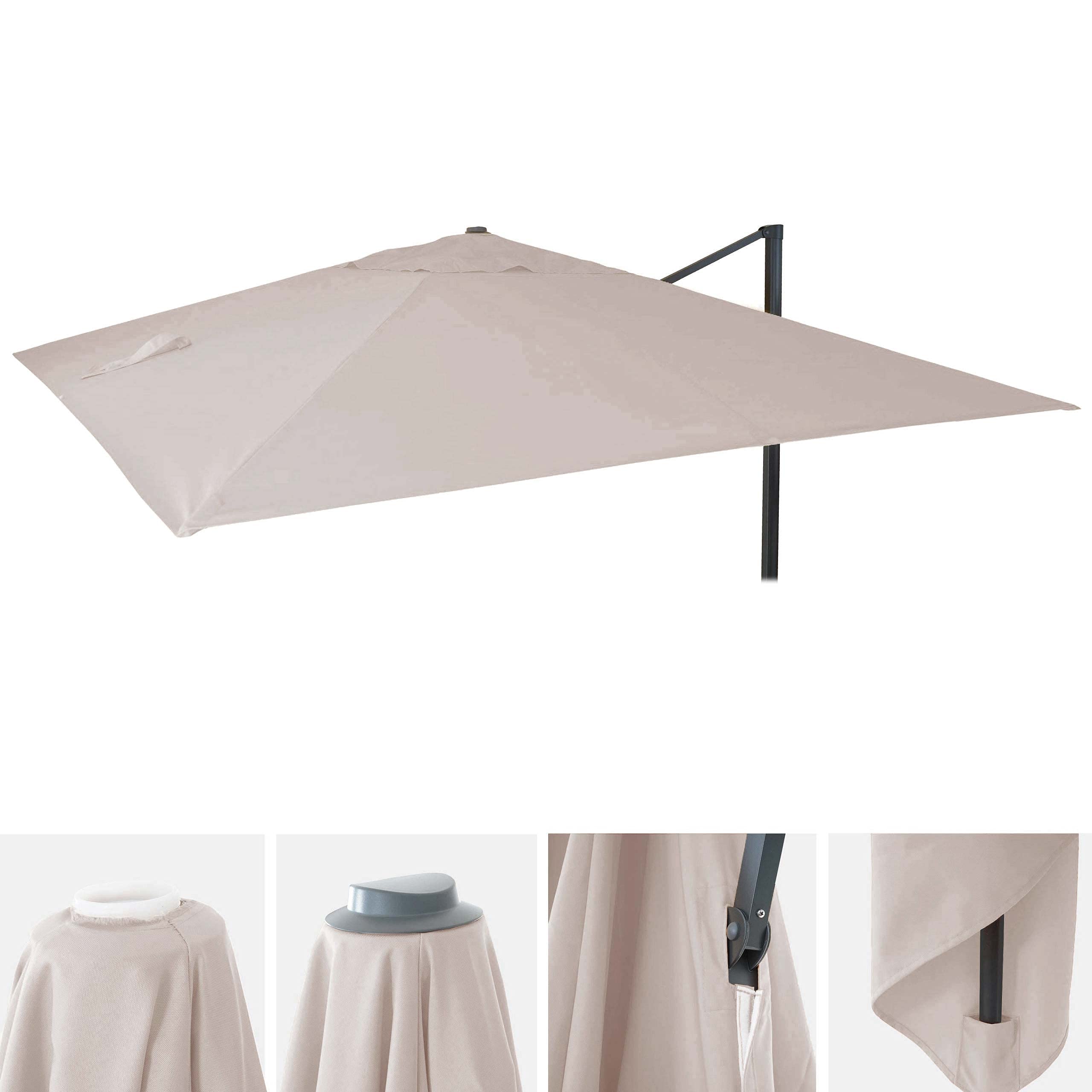 Mendler Pokrowiec na luksusowy parasol wiszący HWC-A96, pokrowiec na parasol przeciwsłoneczny, pokrowiec zamienny, 3,5 x 3,5 m (Ø 4,95 m) poliester 4 kg – kremowo-szary