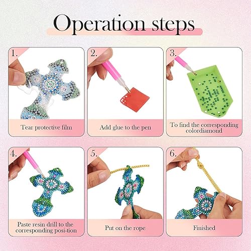 Miniatura 4 de KISSITTY 10 piezas de pintura de diamante con cruz de Pascua para marcapáginas, colgante, decoración de llaveros, collares, fiestas de pared,