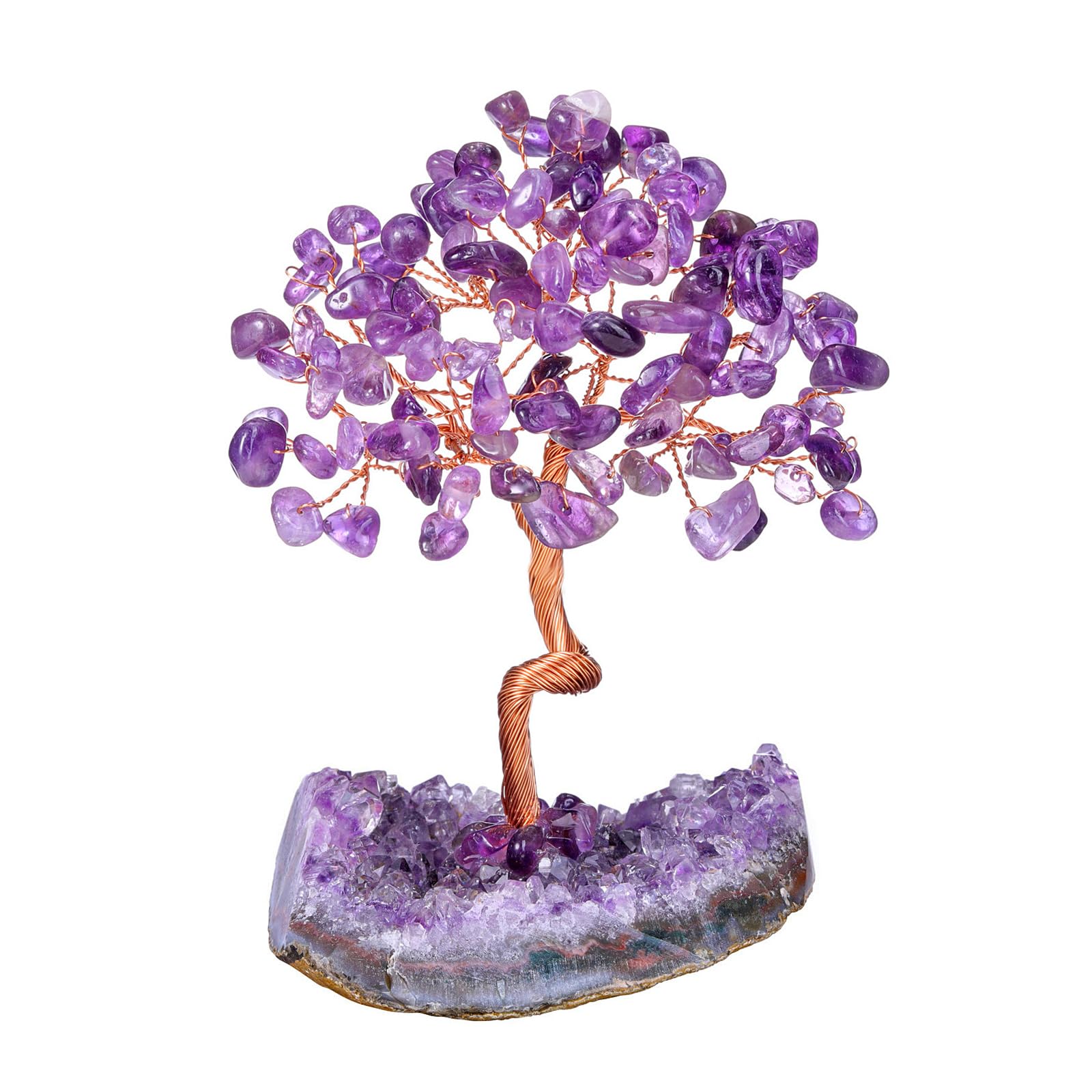 Top Plaza Amethyst Crystal Tree Healing Crystal Stones Wrapped on Natural Raw Amethyst Cluster Base Handmade Gemstone Life Tree Mini Money Trees Home Office Desk Decor Good Luck
