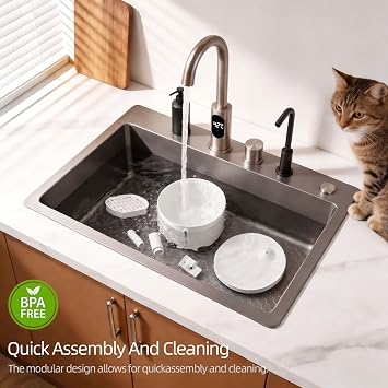 DOGNESS Pet Water Fountain for Cat & Small Dog 34oz/1L (D03-White) | 13 Inclined Triple Filtration whisper-quiet,Automatic Water Fountains for cats indoor,Melamine materials