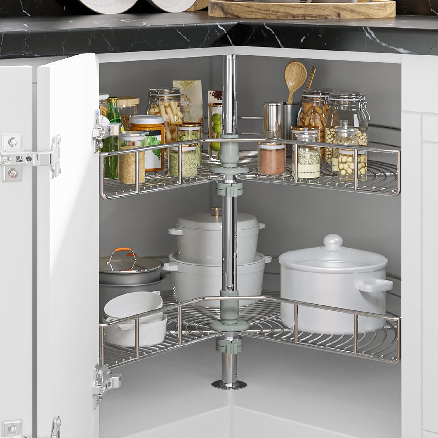 YITAHOME Lazy Susan installed in a kitchen corner cabinet