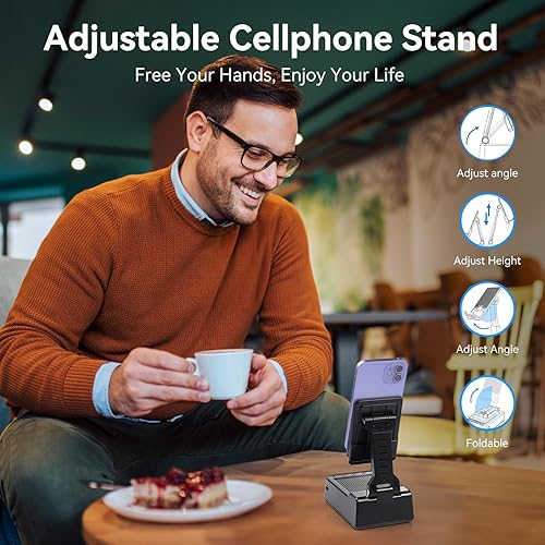 Miniatura 9 de Regalos para hombres y mujeres - Soporte para teléfono celular con altavoz Bluetooth, soporte para teléfono con cargador (5000 mAh), sonido