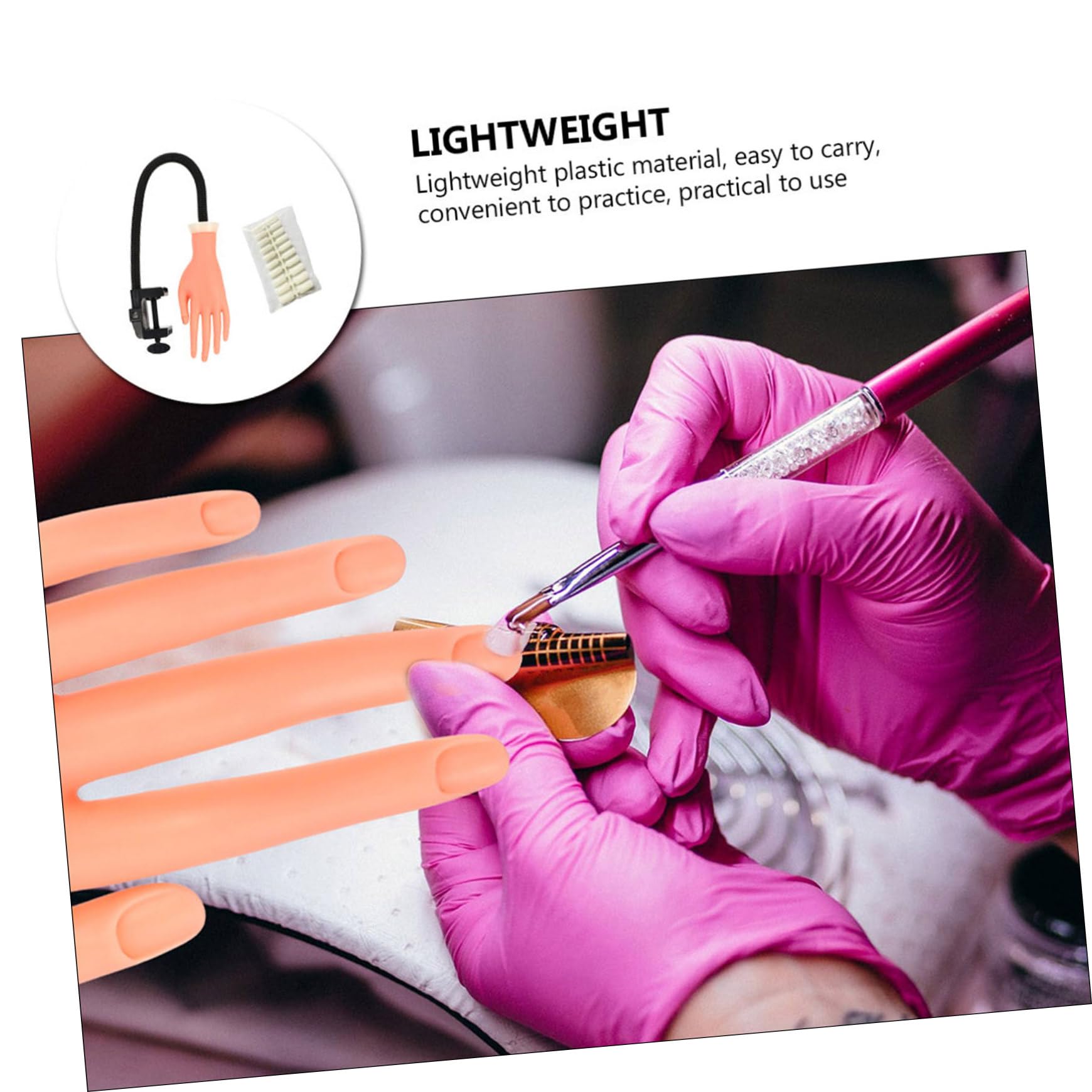 Mano de Silicona para Practicar Uñas con Soporte Flexible, Reutilizable y Ligera, Kit Práctico de Plástico para Entrenamiento de Manicura y Diseño de Uñas
