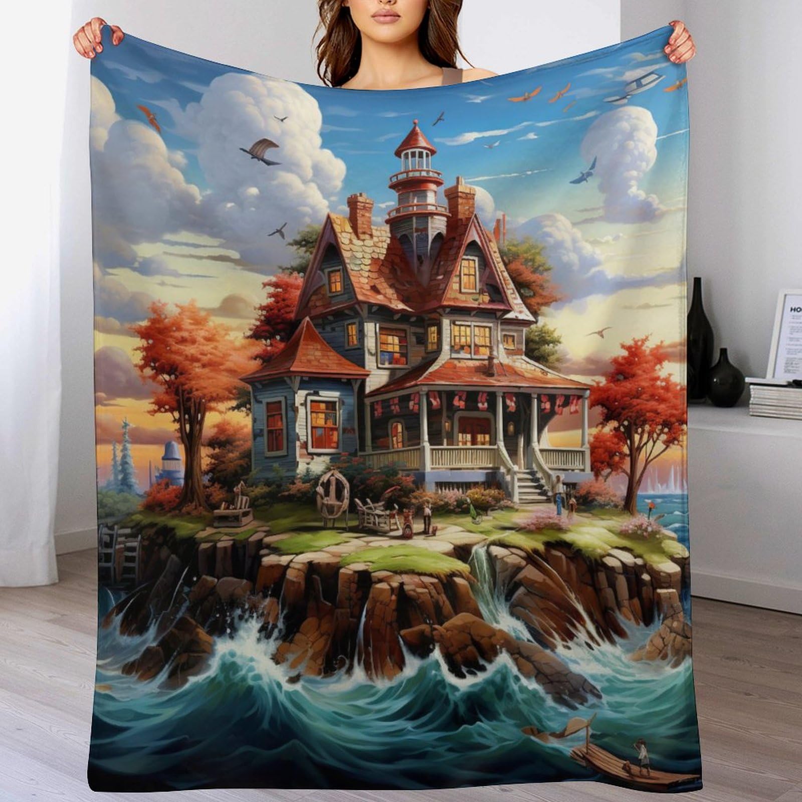 Couverture chalet de mer en flanelle haut de gamme, confort 140x180cm