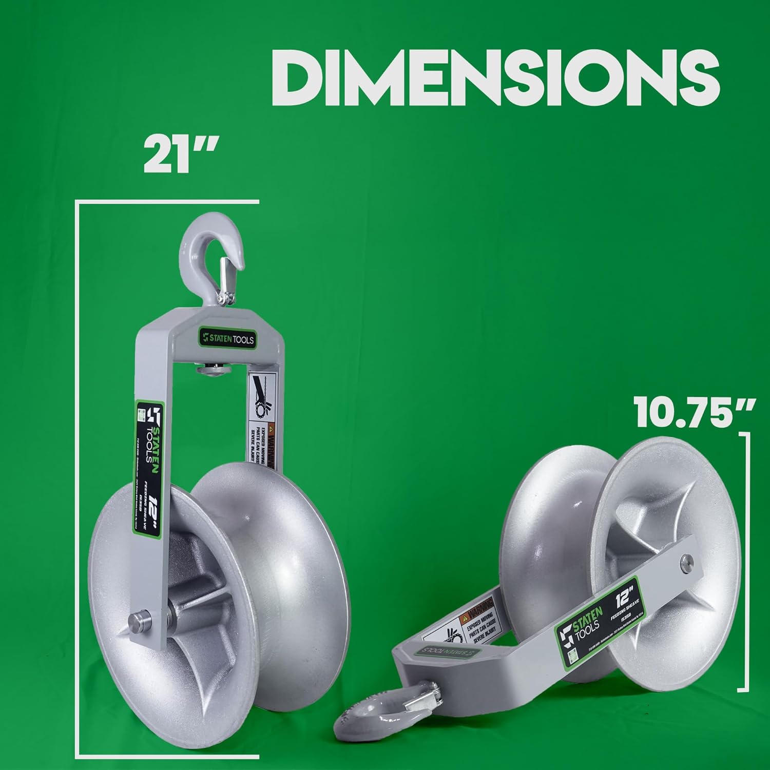 12" Diameter, Cable Puller Sheave, Hook, Wire, Rope | Capacity 6500lb for Greenlee Pullers 640,6801,6001 | Staten Tools