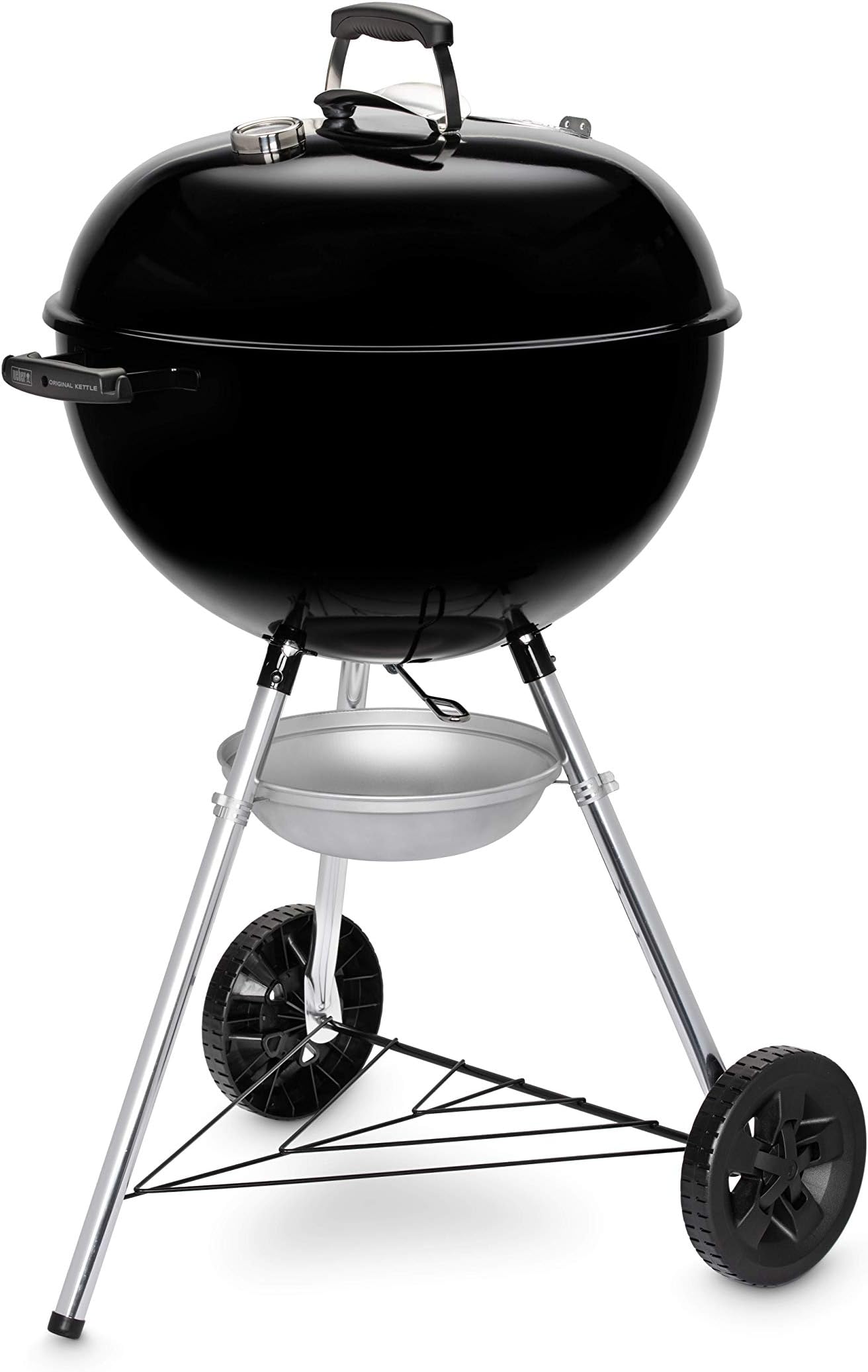 Weber Original Kettle E-5710 Charcoal Barbecue/Porcelain-Enamelled Lid & Bowl, 57 cm Cooking Surface, One-Touch Cleaning System, Lid Thermometer, Tripod Stand and Wheels, Black
