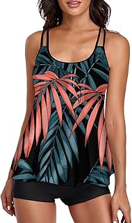 Urchics Womens Tankini Swimsuit Tank Top Two Piece Bathing Suits with Boyshorts, Print Leaf, XX-Large Price In India
