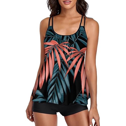 Urchics Womens 2024 Tankini Swimsuits Tummy Control Flowy Swimwear Two Piece Bathing Suits Swim Tank Top with Boyshorts