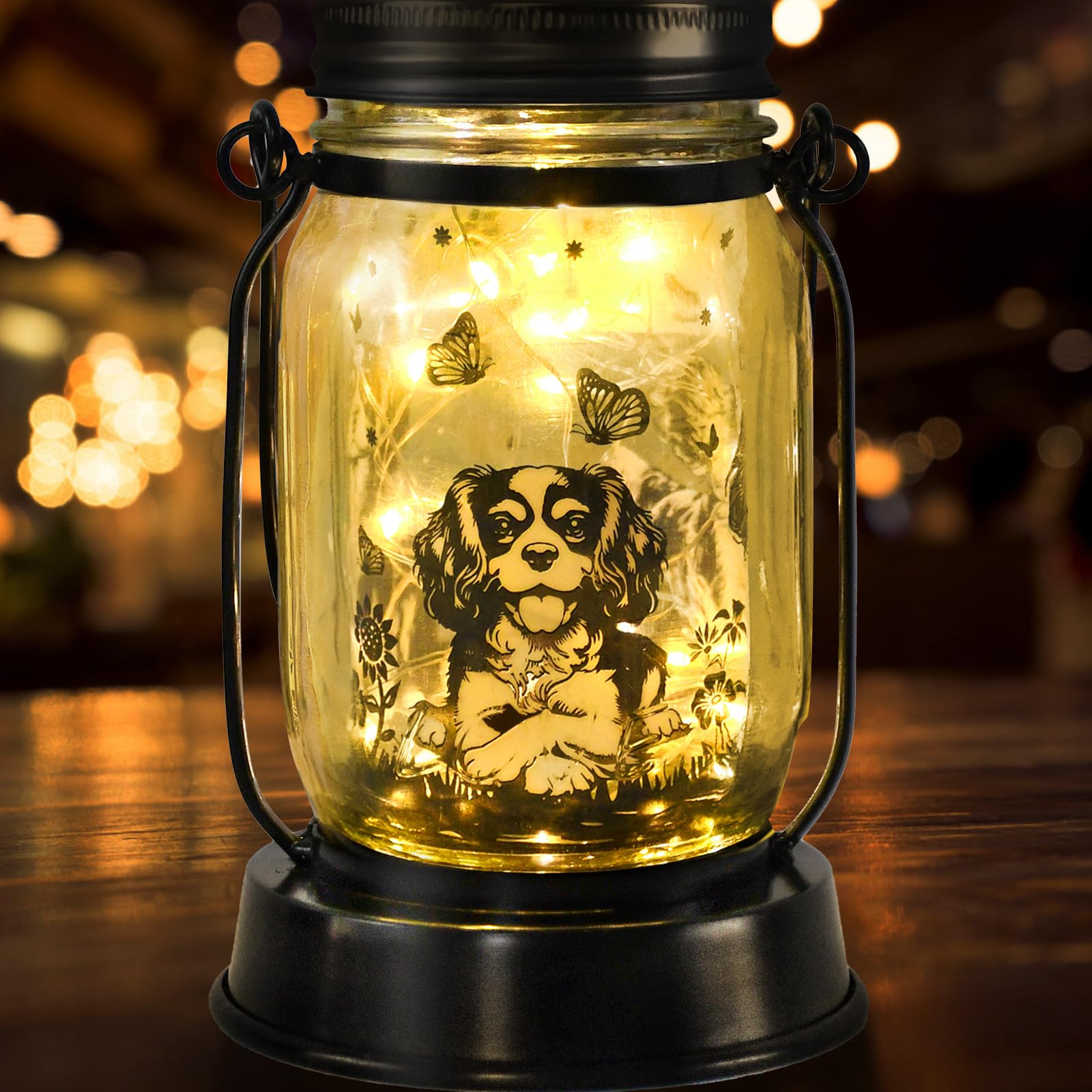 kyoryuger Cavalier King Charles Spaniel Gifts for Women/Men Cavalier Solar Lanterns Mom Birthday Dog Lovers Lantern Pet Loss Dog Memorial Lights Solar Garden Decor Yard, Patio,Backyard,Porch Torches