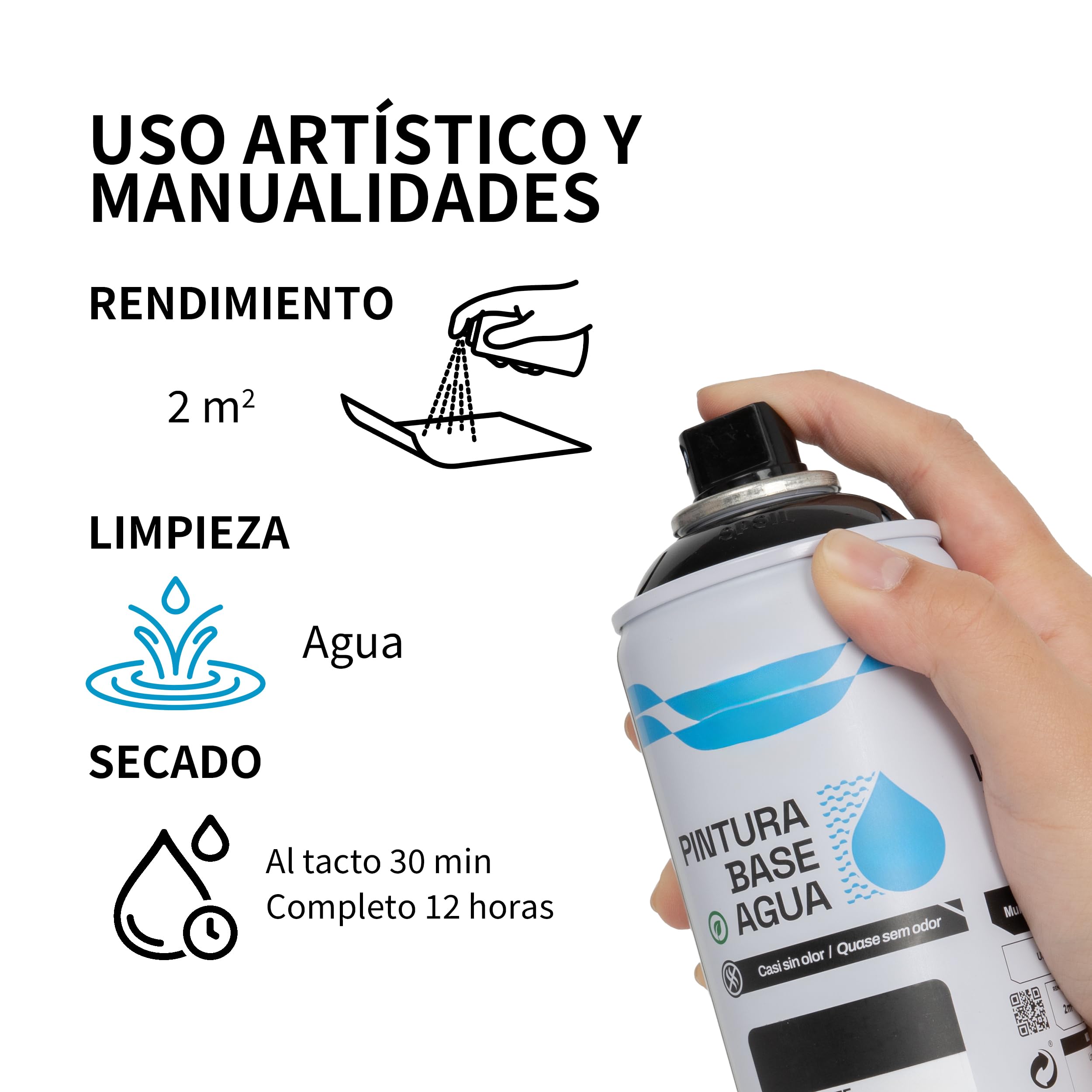 BESCH Pintura en Spray Base Agua 400ml – Ecológica, Sin Olor, para Madera, Plástico, Metal y Cartón – Cobertura Uniforme y Secado Rápido - Negro Mate, Pack de 3 unidades