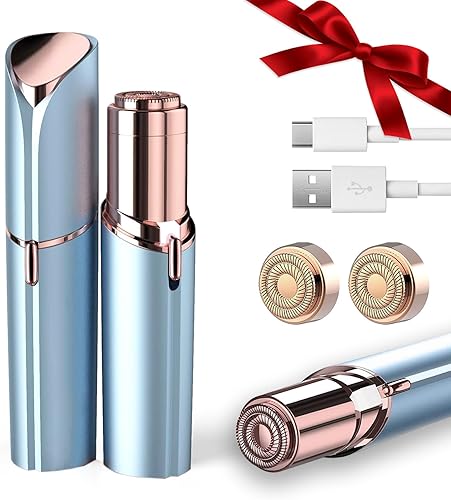 Depilación facial para mujeres, removedor de vello facial eléctrico sin dolor para cara, labios, barbilla con USB recargable, azul (2 cabezas)