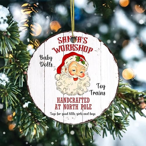 Miniatura 2 de Adornos de recuerdo de Navidad, taller de Papá Noel, adorno de cerámica, adornos de regalo de grano de madera, adornos colgantes para árbol de