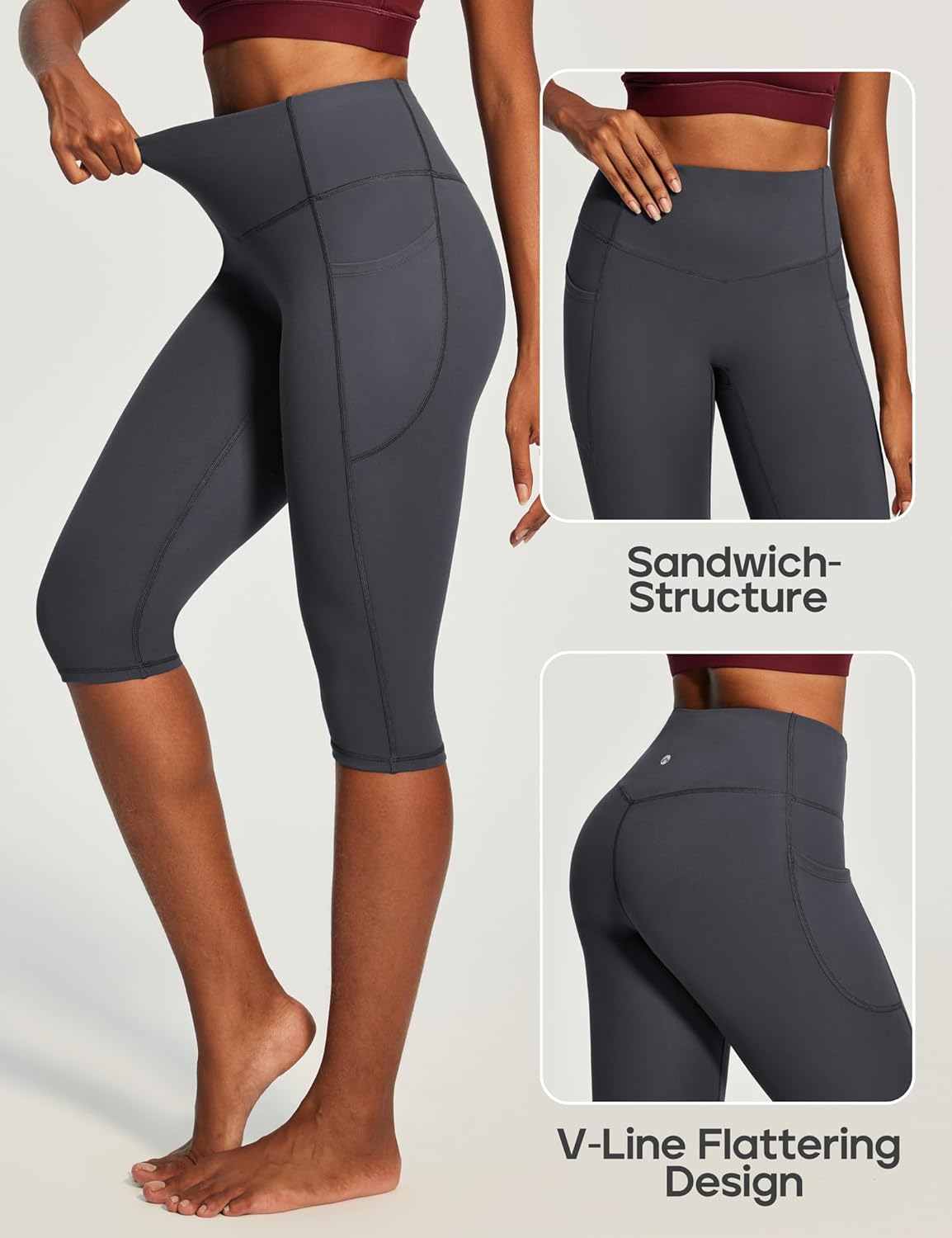 Heathyoga Capri Leggings with Pockets for Women Tummy Control Knee Length Leggings Yoga Pants Women Capri Pants Workout - Image 4