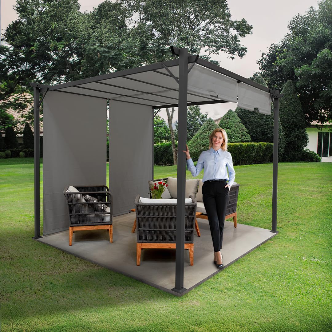 Grindi - Garten Pergola Pavillon Terrassendach mit einstellbarem Stoffdach - Grau, Delos I 2,9x2,9m