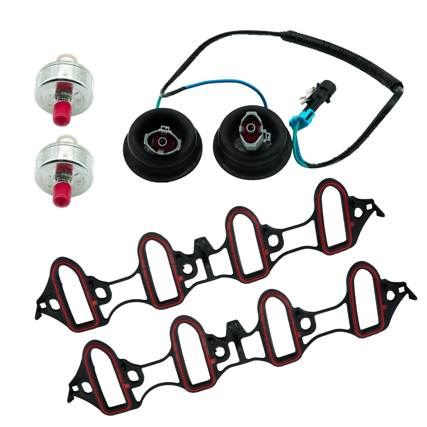 12601822,213-3521,89060413 Dual Knock Sensors with Wiring Harness and Intake Manifold Gasket Kit Compatible with Chevy Silverado Avalanche Tahoe, GMC Sierra Yukon, Hummer & More GM Vehicles