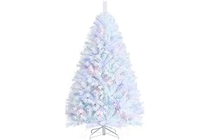 GOFLAME 6FT White Artificial Christmas Tree Hinged, Iridescent Xmas Tree