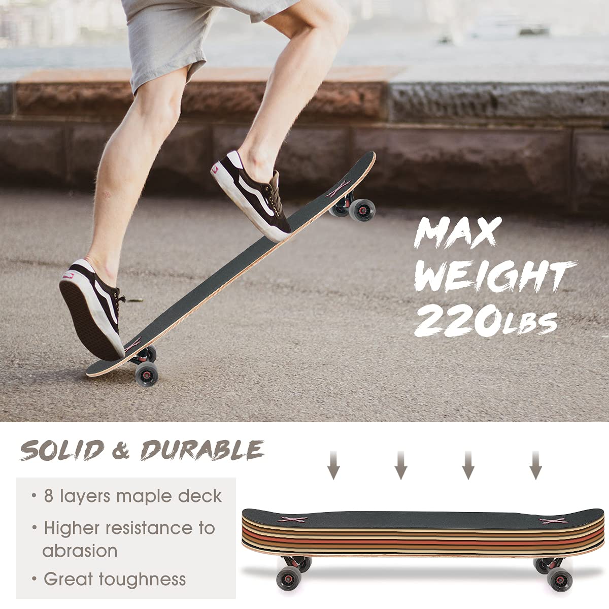 Longboard Skateboard Principiante Complete Cruiser Dancing Longboard Legno Acero Outdoor Freeride per Giovani Adulti Ragazzi Ragazze Danza