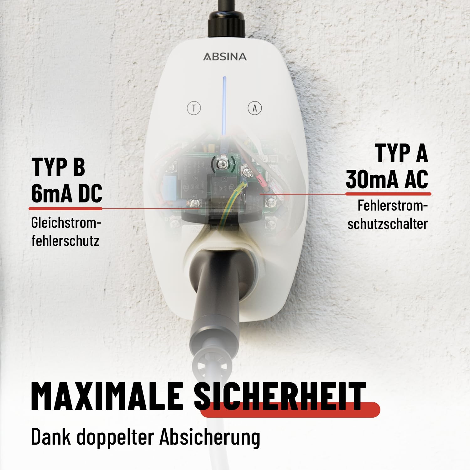 ABSINA Mobile Wallbox 11kW mit App Steuerung & Einstellbarer Ladeleistung | CEE Starkstrom mobile Ladestation 11kW 3-phasig - E Auto Ladegerät für i3, e-Up, ID.3, ID.4, Zoe, fortwo und vieles mehr