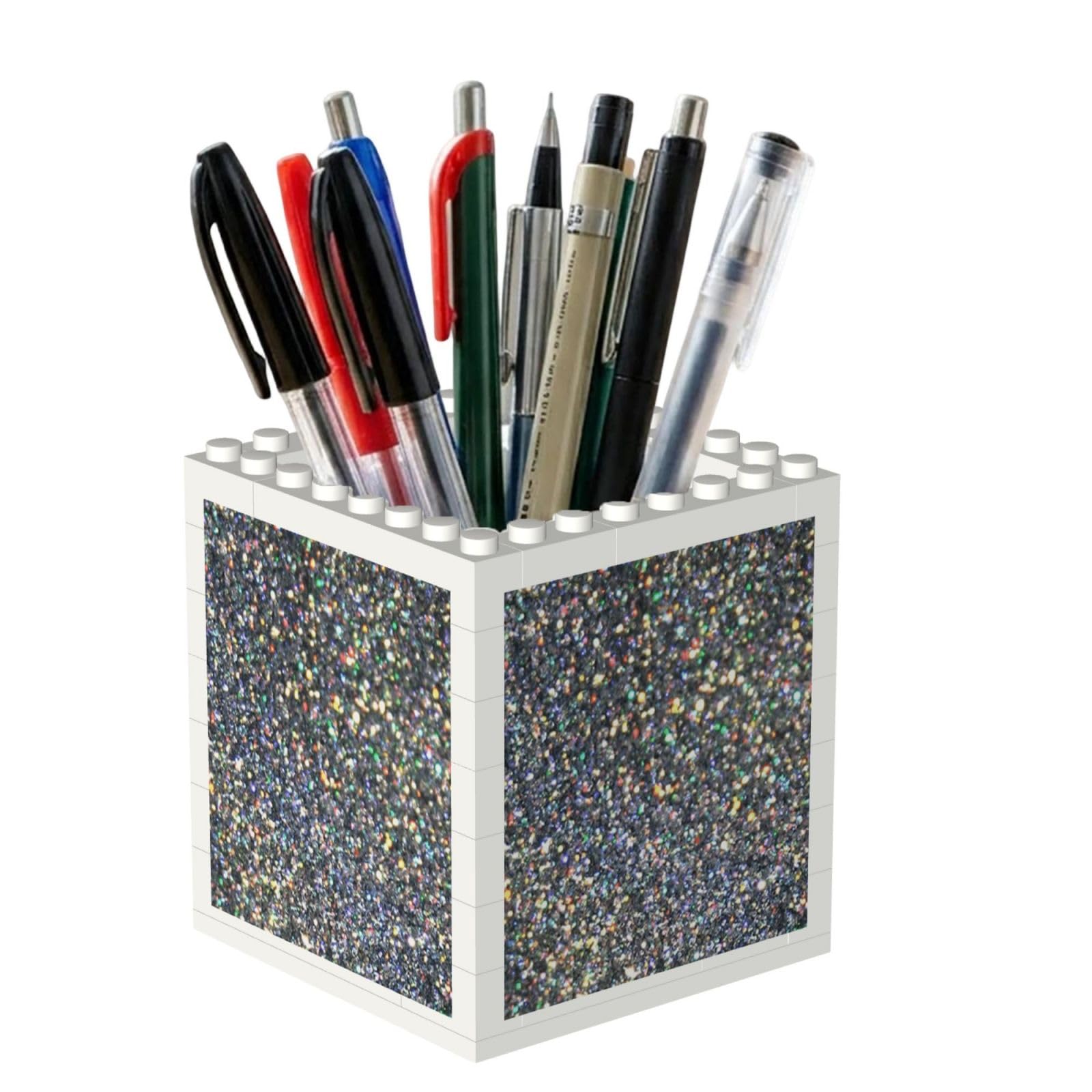 Poadnly Silver Glitter Rainbow Sparkle, Pen Pot Pencil Holder for Office Home School, Compact Desk Organiser for Office Stationery