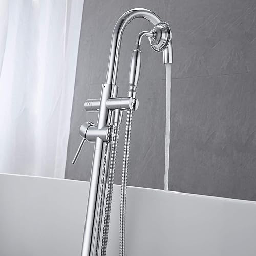 Miniatura 17 de Llenador de bañera independiente grifo de bañera negro montado en el suelo grifos de bañera de baño de latón con ducha de mano Negro,Níquel