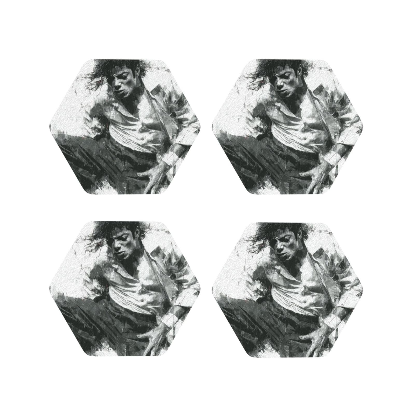 Coasters Set of 4 Round Leather Coaster Quick-Dry Drink Michael Jackson Coasters for Desk Absorbent Mugs Pads Tabletop Protection Pad Heat Resistant Coffee Cup Mat for Kitchen Bar