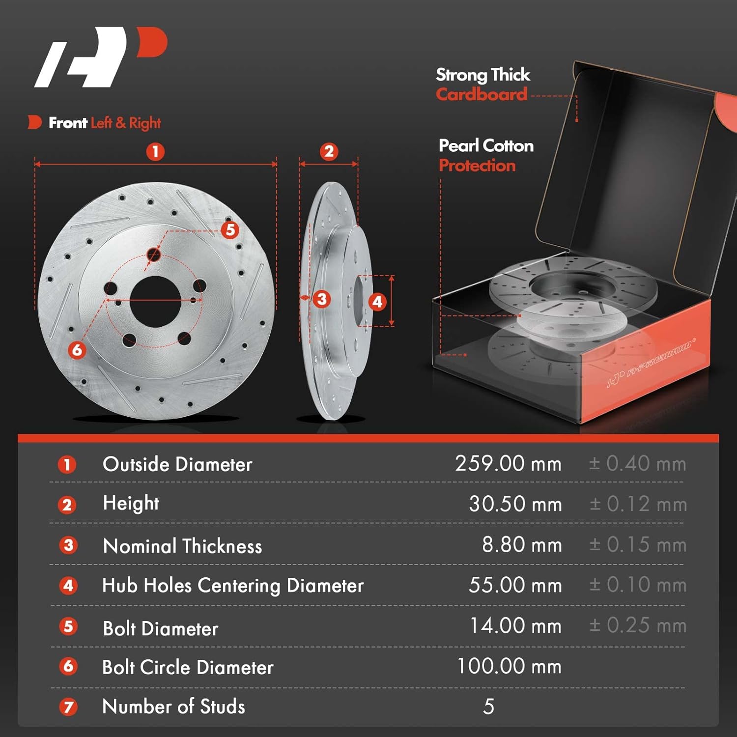 A-Premium 10.2 in (259 mm) Rear Disc Brake Rotors + Ceramic Pads Kit Compatible with Pontiac & Toyota Models -Corolla 2009-2019, Matrix 2009-2014, Vibe 2009-2010, Prius Prime 17-22, Prius AWD-e 19-22