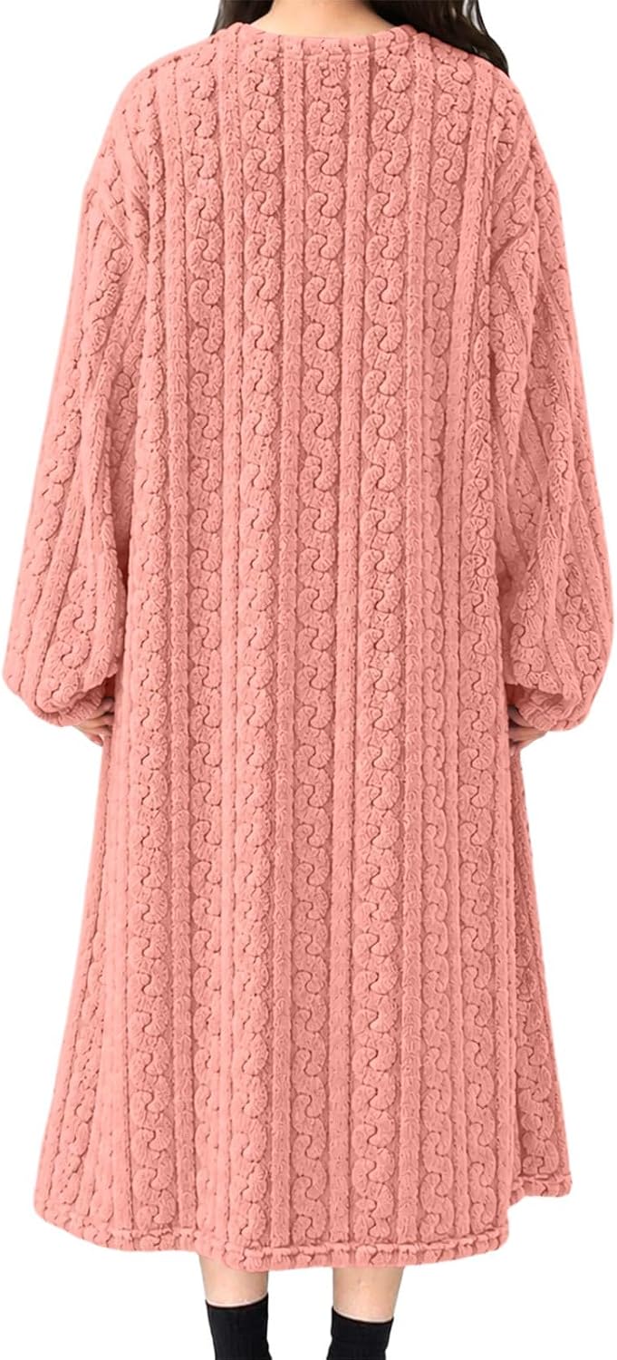 Plush Robe Nightgown for Women Winter Warm Robe Fleece Sleep Dress