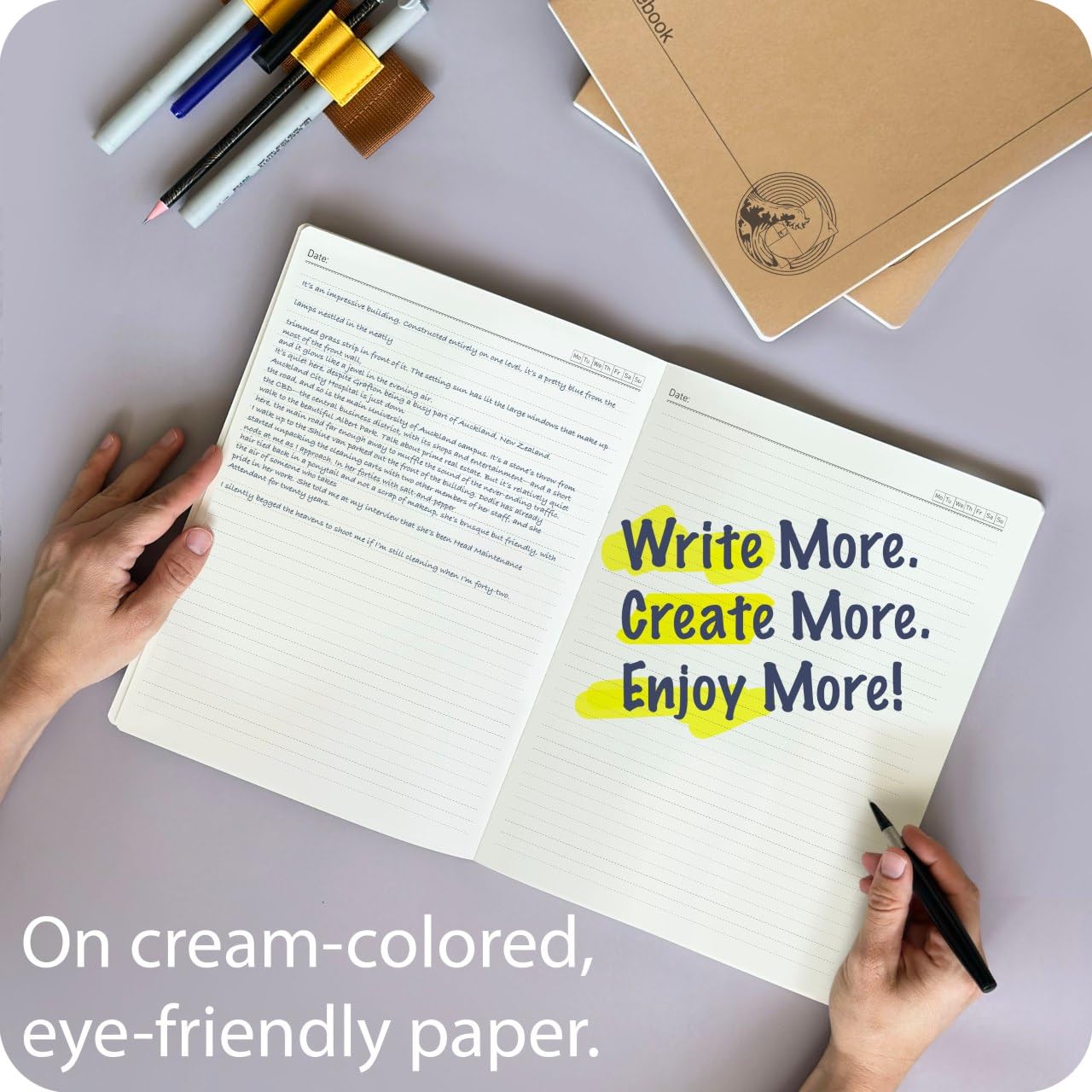 le vent Set di quaderni a righe formato A4 – Confezione da 4 diari a righe, 100 pagine, 100 g/m², distesi, ecologici, 8,5 x 11 cm, copertina rigida per scuola, ufficio e studenti